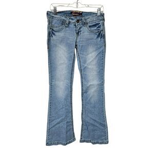 Wallflower Womens Y2K Jeans Sz 5 Flap Pocket BootCut WideLeg Embroidered